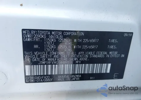 2019 Toyota Rav4 Xle from USA, damaged, VIN JTMP1RFVXKD044893
